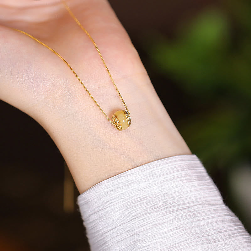 925 Sterling Silver Natural Hetian Jade Cyan Jade Luck Laughing Buddha Butterfly Necklace Pendant - Amber Round Bead - image 9