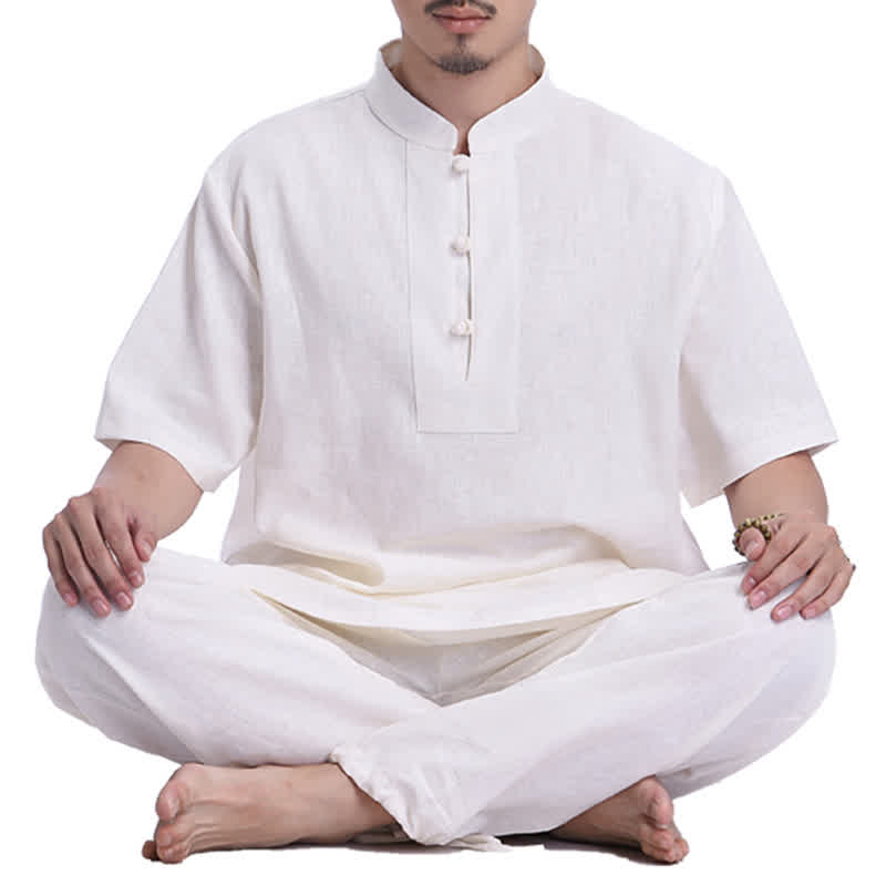 Spiritual Zen Meditation Prayer Practice Cotton Linen Clothing Men's Set - Beige - US/UK/AU44,EU54 (3XL) - image 0