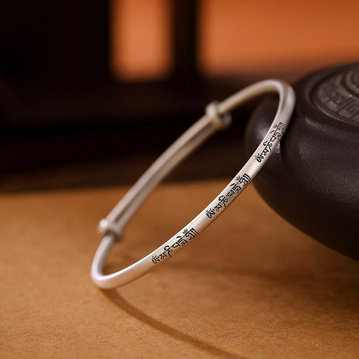 Buddha Stones Tibetan 999 Sterling Silver Om Mani Padme Hum Love Bracelet Bangle - 999 Sterling Silver - image 1