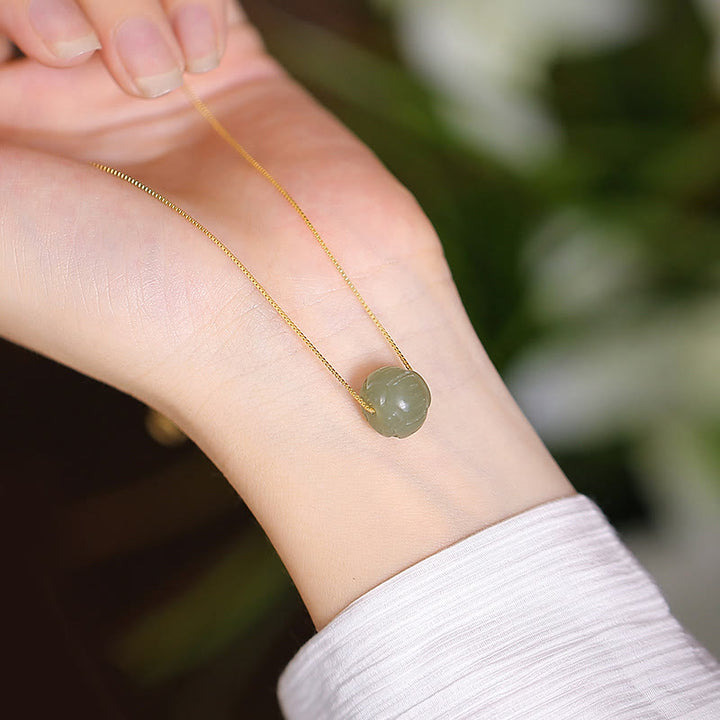 925 Sterling Silver Natural Hetian Jade Cyan Jade Luck Laughing Buddha Butterfly Necklace Pendant - Hetian Jade Lotus - image 12