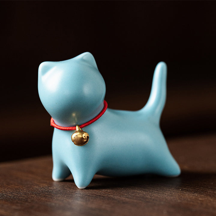 Buddha Stones Mini Small Cute Cat Tea Pet Ceramic Home Desk Figurine Decoration - Standing Cat 5*2.5*4.5cm - Blue - image 11