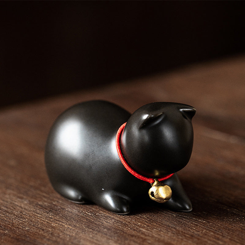 Buddha Stones Mini Small Cute Cat Tea Pet Ceramic Home Desk Figurine Decoration - Sitting Cat 5*3*3cm - Black - image 22