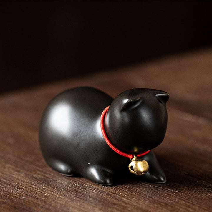 Buddha Stones Mini Small Cute Cat Tea Pet Ceramic Home Desk Figurine Decoration - Sitting Cat 5*3*3cm - Black - image 22