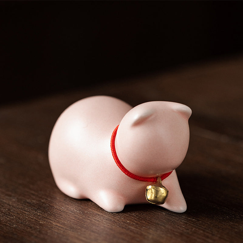 Buddha Stones Mini Small Cute Cat Tea Pet Ceramic Home Desk Figurine Decoration - Sitting Cat 5*3*3cm - Pink - image 19