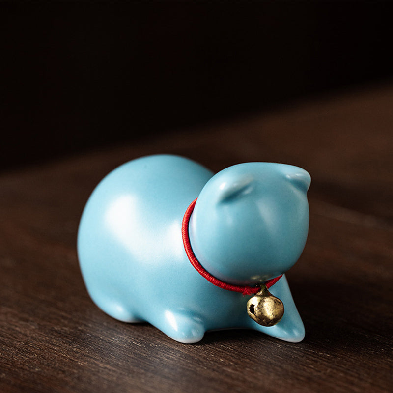 Buddha Stones Mini Small Cute Cat Tea Pet Ceramic Home Desk Figurine Decoration - Sitting Cat 5*3*3cm - Blue - image 21