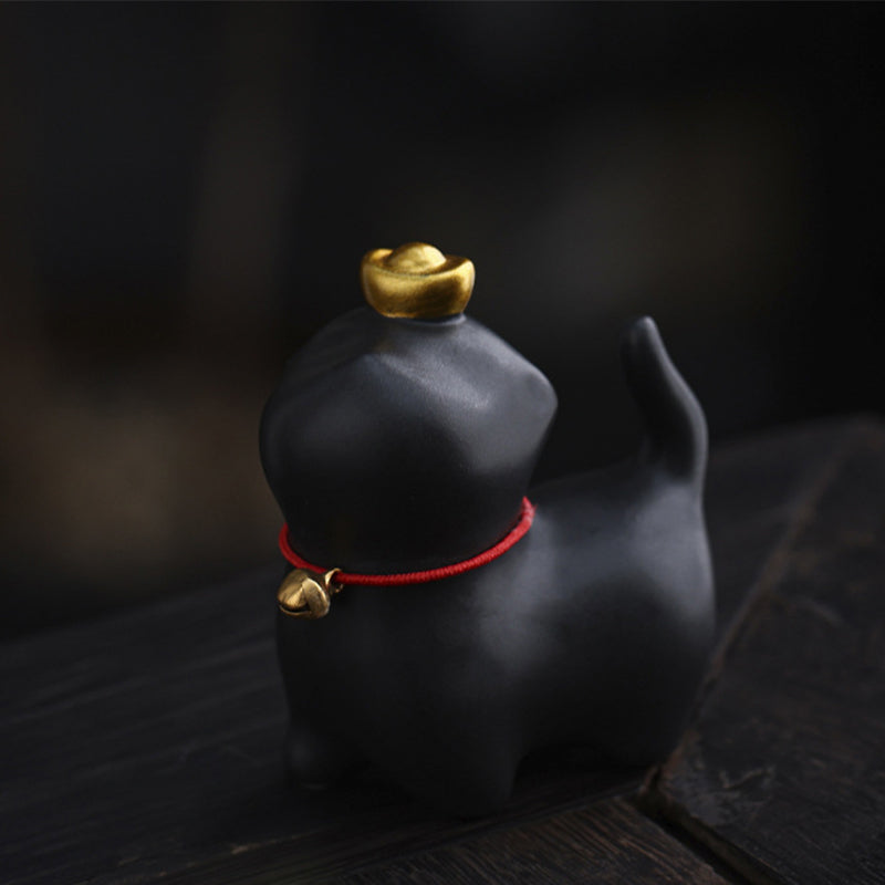 Buddha Stones Mini Lucky Cat Ingot Tea Pet Ceramic Home Desk Figurine Decoration - image 3