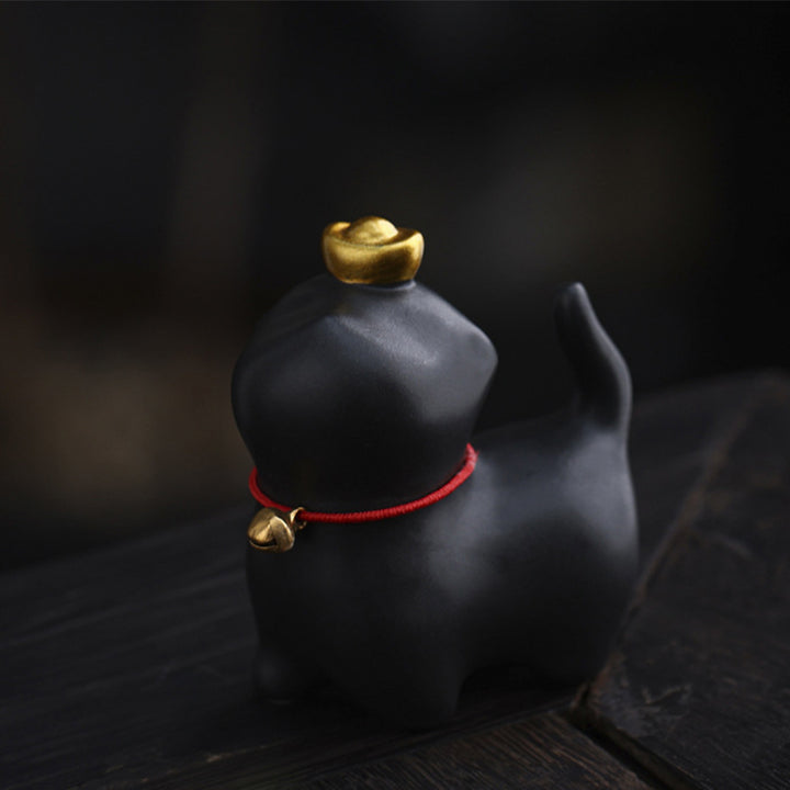 Buddha Stones Mini Lucky Cat Ingot Tea Pet Ceramic Home Desk Figurine Decoration - image 3