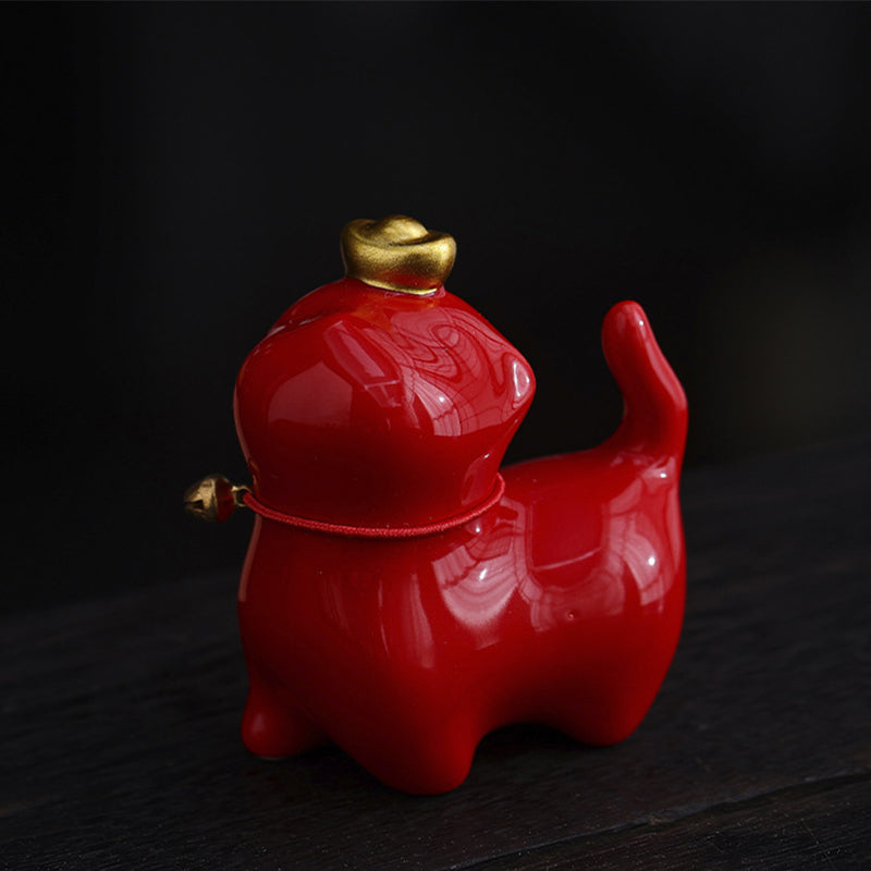 Buddha Stones Mini Lucky Cat Ingot Tea Pet Ceramic Home Desk Figurine Decoration - Lucky Cat Red 5.5*3.2*6cm - image 4