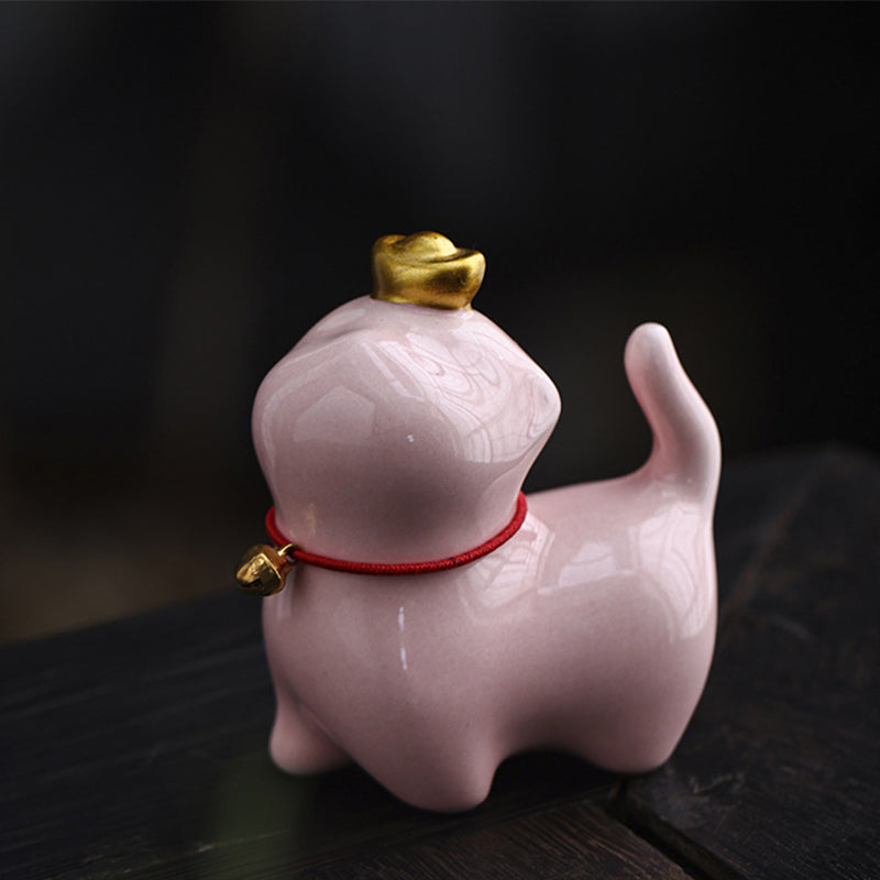 Buddha Stones Mini Lucky Cat Ingot Tea Pet Ceramic Home Desk Figurine Decoration - Lucky Cat Pink 5.5*3.2*6cm - image 10