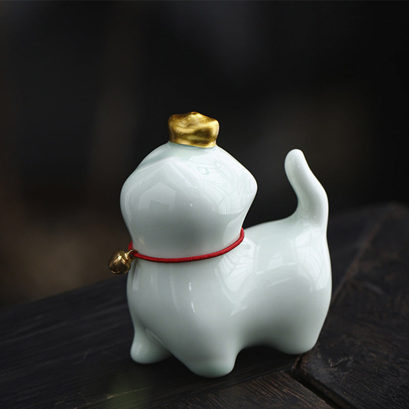 Buddha Stones Mini Lucky Cat Ingot Tea Pet Ceramic Home Desk Figurine Decoration - Lucky Cat Green 5.5*3.2*6cm - image 16