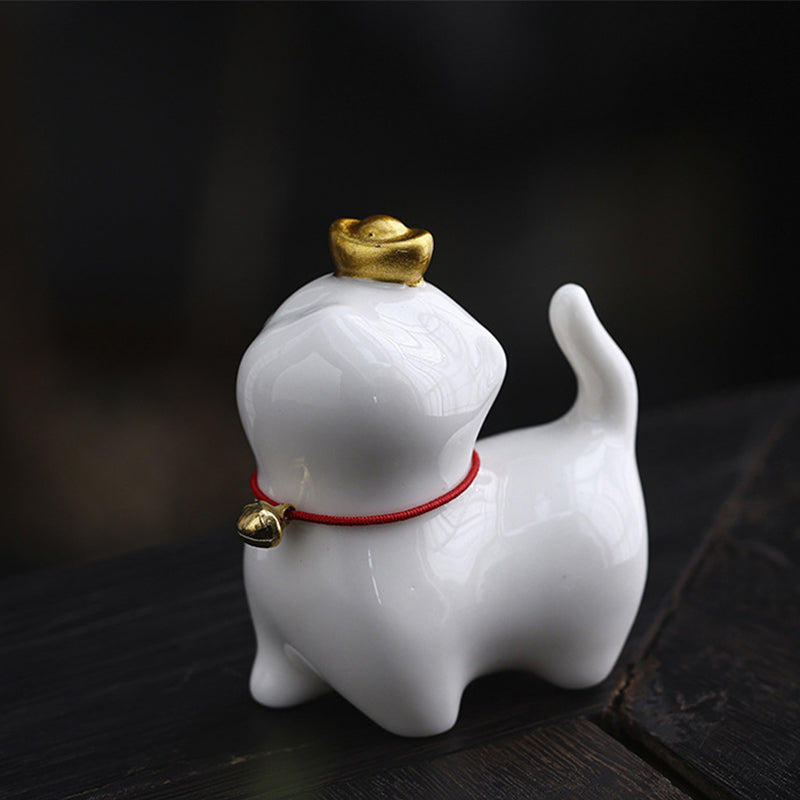 Buddha Stones Mini Lucky Cat Ingot Tea Pet Ceramic Home Desk Figurine Decoration - Lucky Cat White 5.5*3.2*6cm - image 5