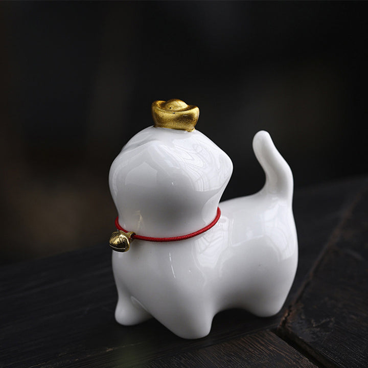 Buddha Stones Mini Lucky Cat Ingot Tea Pet Ceramic Home Desk Figurine Decoration - Lucky Cat White 5.5*3.2*6cm - image 5