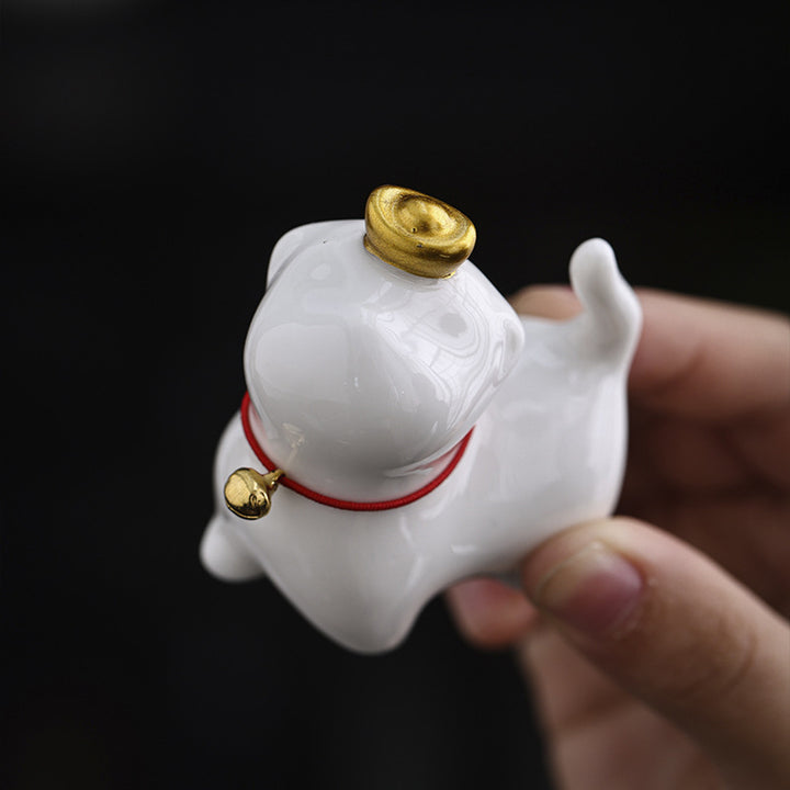 Buddha Stones Mini Lucky Cat Ingot Tea Pet Ceramic Home Desk Figurine Decoration - image 6