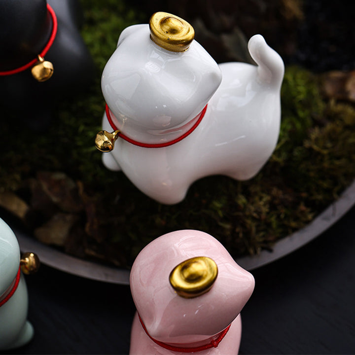 Buddha Stones Mini Lucky Cat Ingot Tea Pet Ceramic Home Desk Figurine Decoration - image 12