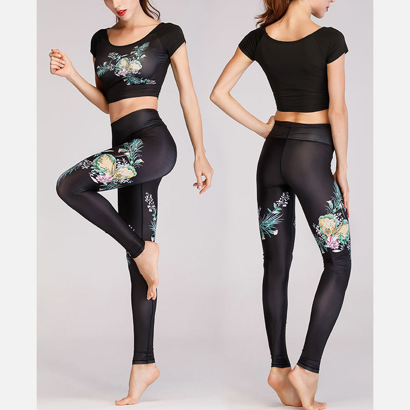 Buddha Stones 2Pcs Lotus Phoenix Spring Flowers Peacock Top Pants Sports Fitness Yoga Women's Yoga Sets - image 12