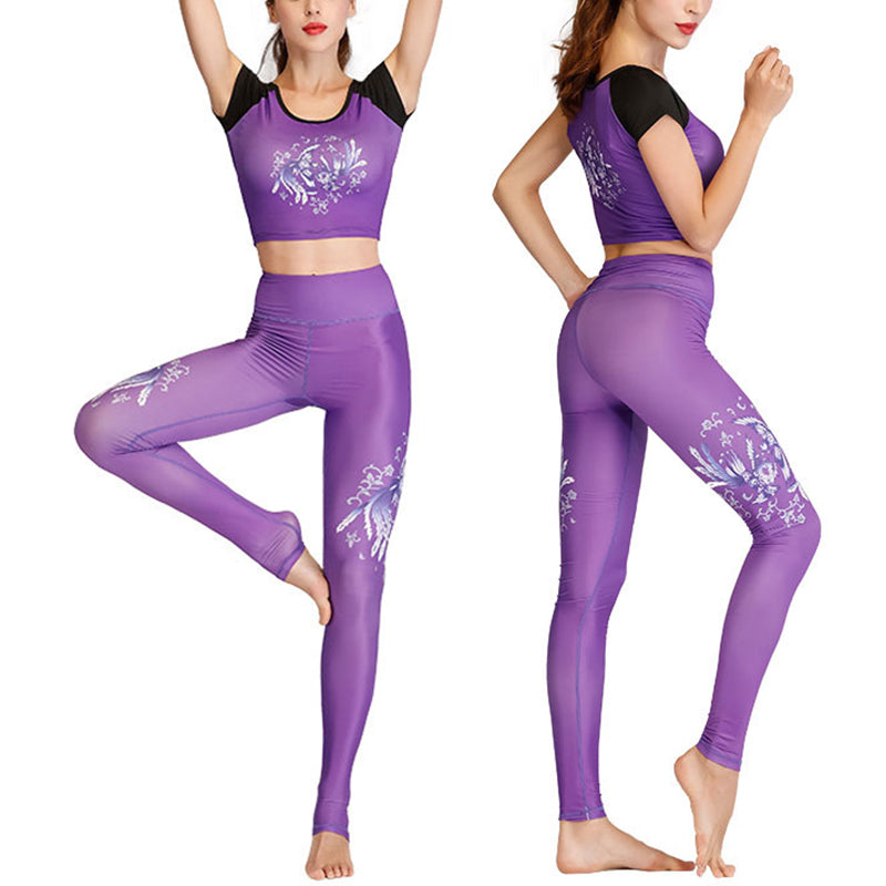 Buddha Stones 2Pcs Lotus Phoenix Spring Flowers Peacock Top Pants Sports Fitness Yoga Women's Yoga Sets - image 10