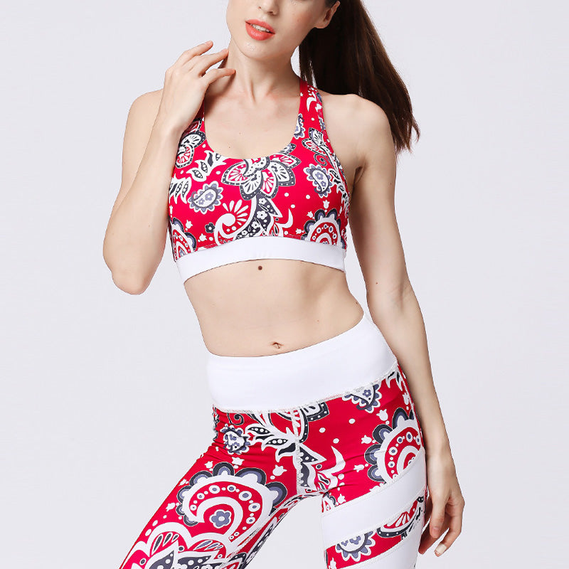 Buddha Stones 2Pcs Sunflower Flowers Leaves Top Pants Sports Fitness Yoga Women's Yoga Sets - Red Sunflower - US8-10,UK/AU12-14,EU40-42 (XL)  - image 0