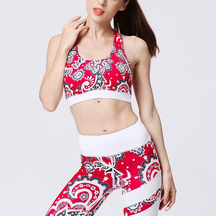Buddha Stones 2Pcs Sunflower Flowers Leaves Top Pants Sports Fitness Yoga Women's Yoga Sets - Red Sunflower - US8-10,UK/AU12-14,EU40-42 (XL)  - image 0