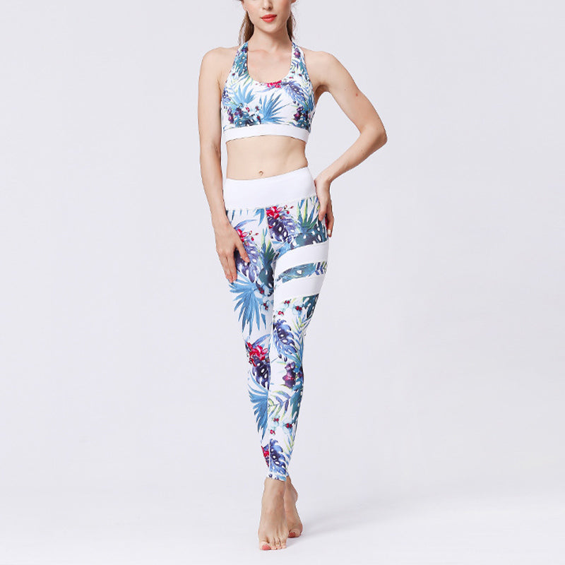 Buddha Stones 2Pcs Sunflower Flowers Leaves Top Pants Sports Fitness Yoga Women's Yoga Sets - Blue White Tree - US8-10,UK/AU12-14,EU40-42 (XL)  - image 9