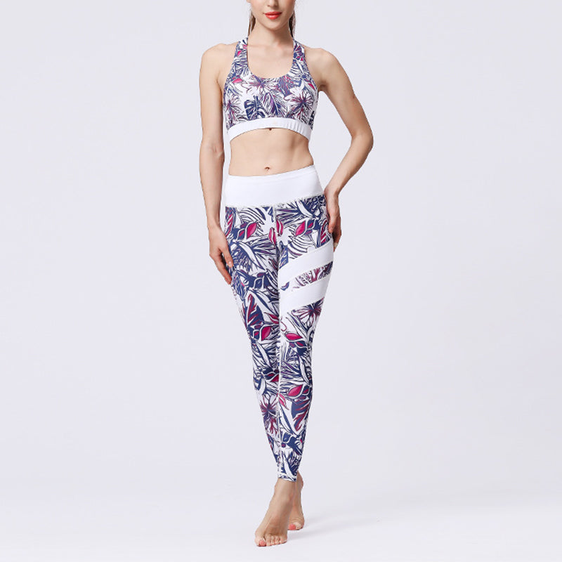 Buddha Stones 2Pcs Sunflower Flowers Leaves Top Pants Sports Fitness Yoga Women's Yoga Sets - Purple Flower White - US8-10,UK/AU12-14,EU40-42 (XL)  - image 49