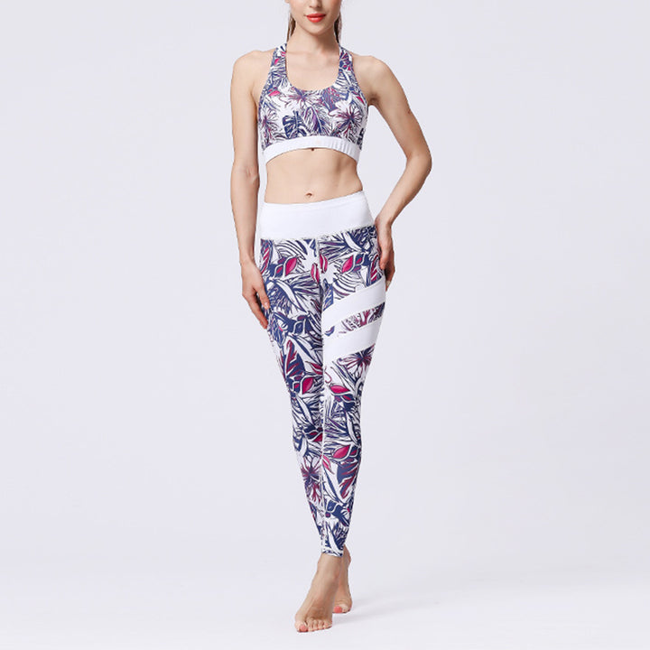 Buddha Stones 2Pcs Sunflower Flowers Leaves Top Pants Sports Fitness Yoga Women's Yoga Sets - Purple Flower White - US8-10,UK/AU12-14,EU40-42 (XL)  - image 49