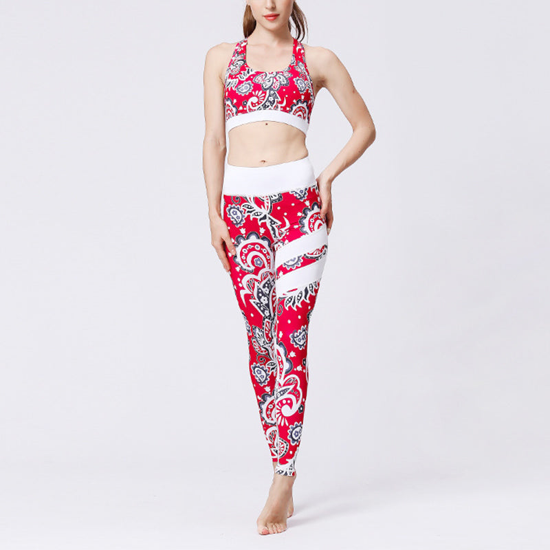 Buddha Stones 2Pcs Sunflower Flowers Leaves Top Pants Sports Fitness Yoga Women's Yoga Sets - image 1