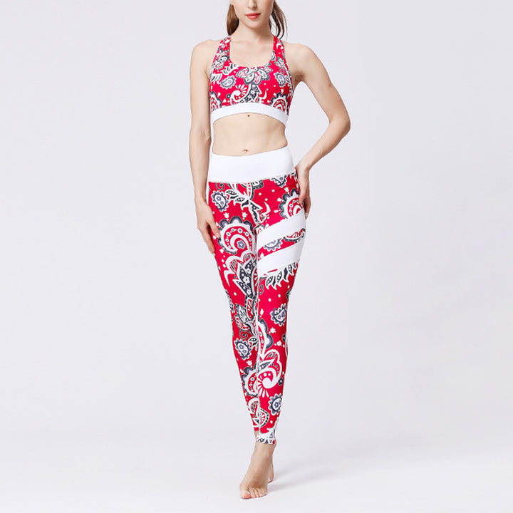 Buddha Stones 2Pcs Sunflower Flowers Leaves Top Pants Sports Fitness Yoga Women's Yoga Sets - image 1