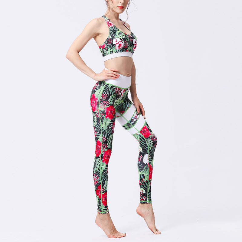Buddha Stones 2Pcs Sunflower Flowers Leaves Top Pants Sports Fitness Yoga Women's Yoga Sets - image 6