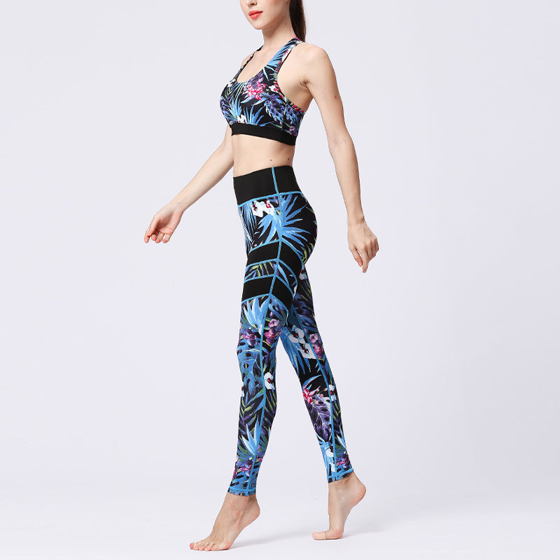 Buddha Stones 2Pcs Sunflower Flowers Leaves Top Pants Sports Fitness Yoga Women's Yoga Sets - image 34