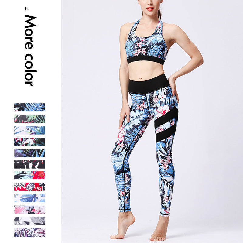 Buddha Stones 2Pcs Sunflower Flowers Leaves Top Pants Sports Fitness Yoga Women's Yoga Sets - image 25