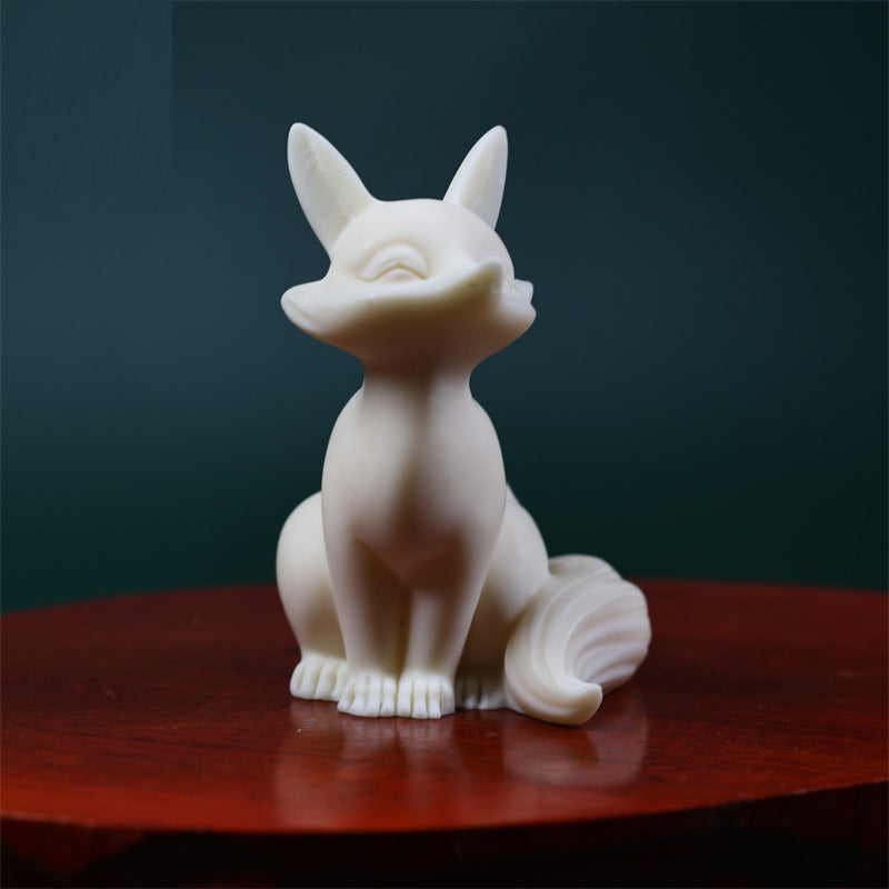 Buddha Stones Mini Nine Tailed Fox Ivory Fruit Protection Home Decoration