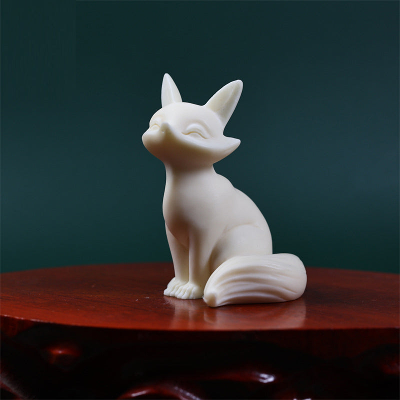 Buddha Stones Mini Nine Tailed Fox Ivory Fruit Protection Home Decoration