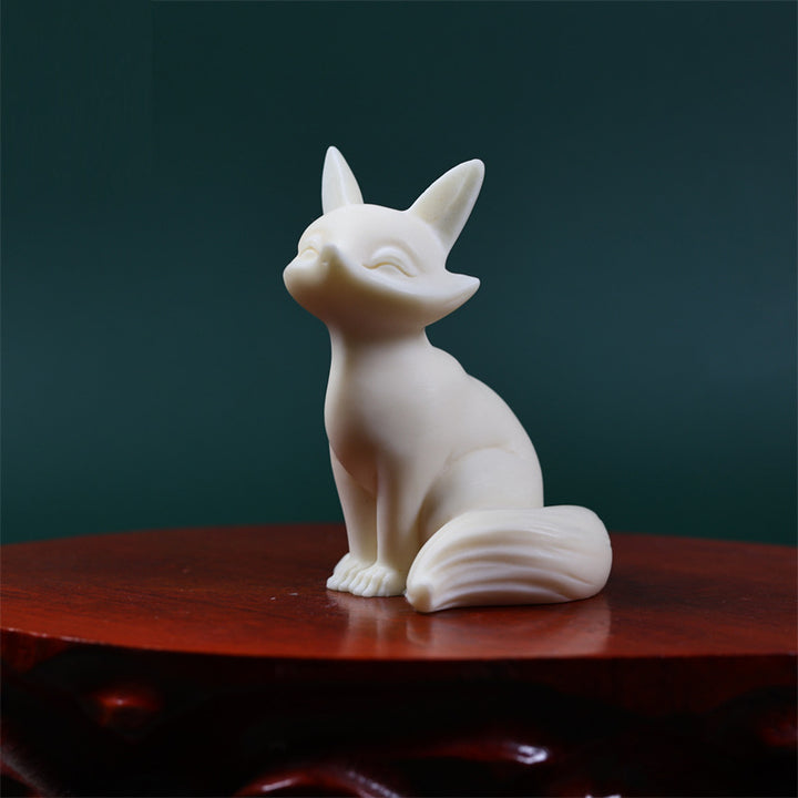 Buddha Stones Mini Nine Tailed Fox Ivory Fruit Protection Home Decoration
