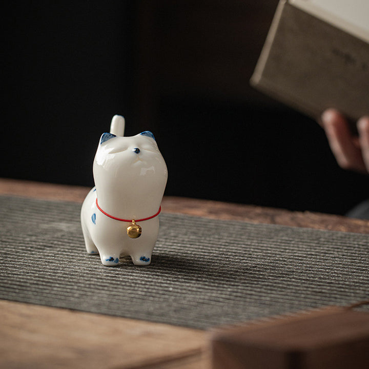 Buddha Stones Mini Lucky White Cat Kitten Tea Pet Ceramic Home Desk Figurine Decoration - image 6