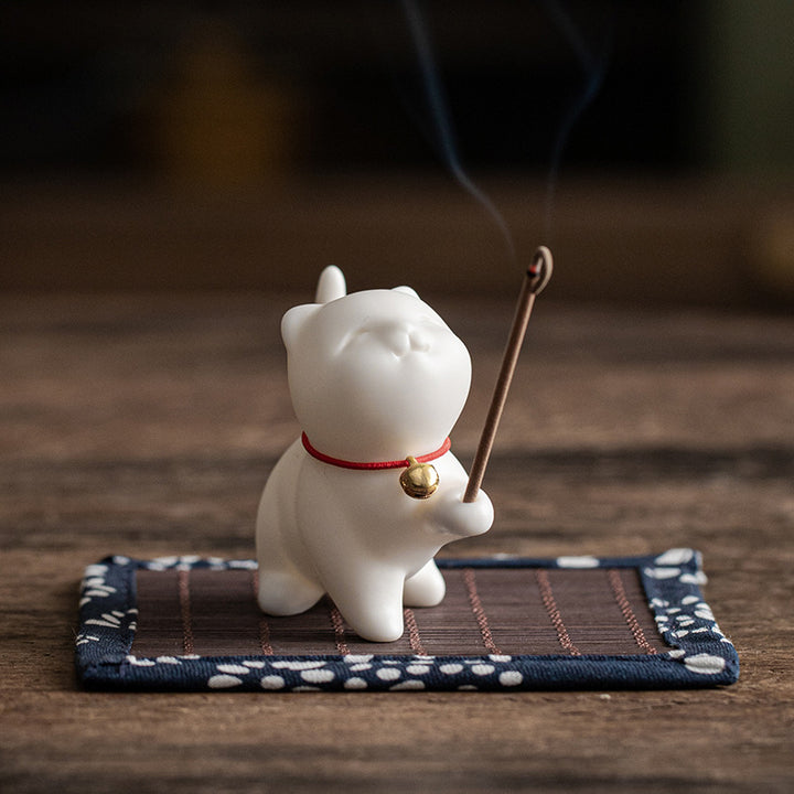 Buddha Stones Mini Lucky Cat Kitten Tea Pet Ceramic Home Desk Figurine Decoration With Bamboo Mat - image 3