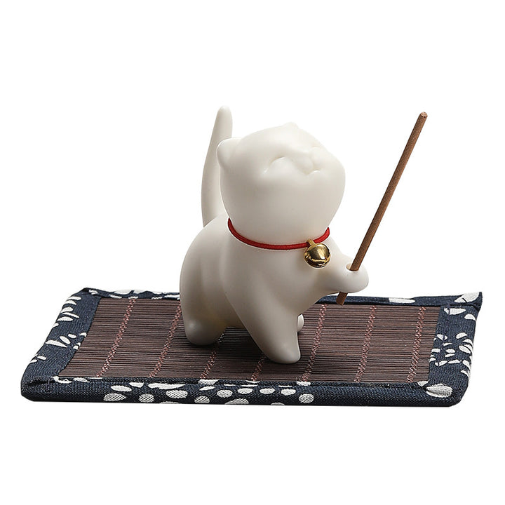 Buddha Stones Mini Lucky Cat Kitten Tea Pet Ceramic Home Desk Figurine Decoration With Bamboo Mat - image 11