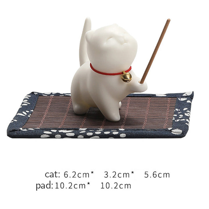 Buddha Stones Mini Lucky Cat Kitten Tea Pet Ceramic Home Desk Figurine Decoration With Bamboo Mat - image 10