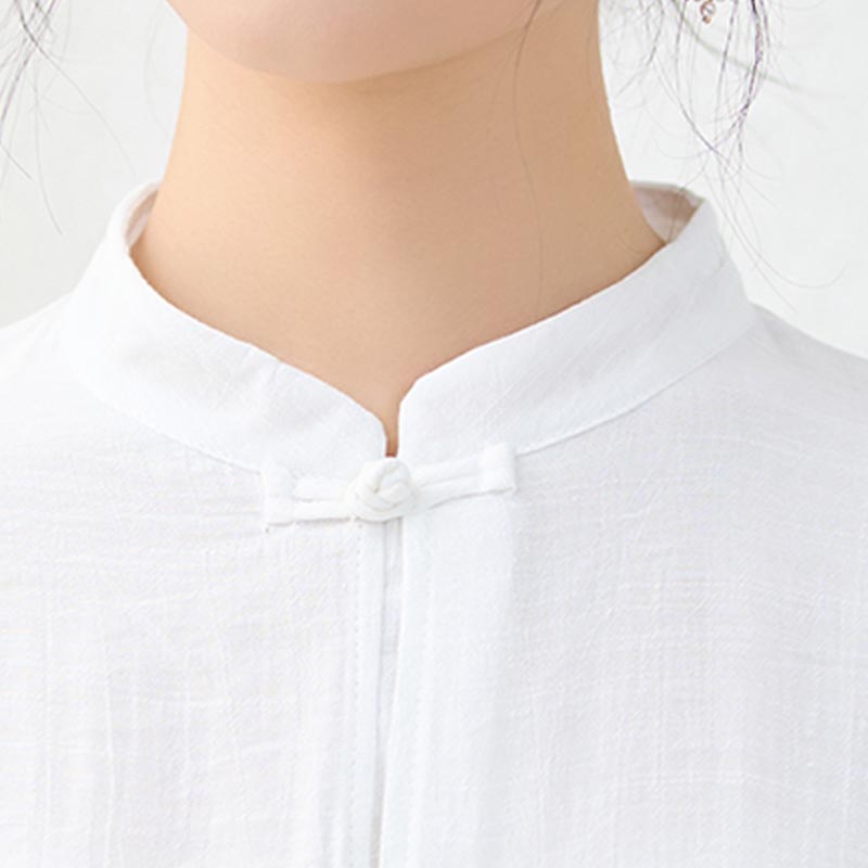 Buddha Stones 2Pcs Simple Chinese Frog Button Design Top Pants Meditation Yoga Zen Tai Chi Cotton Clothing Women's Set - image 10