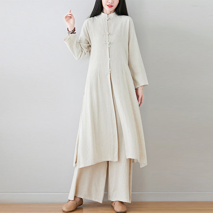 Buddha Stones 2Pcs Chinese Frog Button Design Zen Tai Chi Meditation Clothing Cotton Linen Top Pants Women's Set - image 18