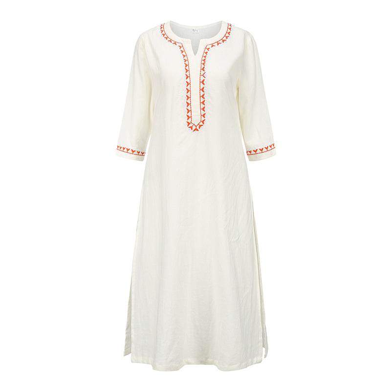 Buddha Stones 2Pcs V-neck Embroidery Yoga Clothing Zen Meditation Cotton Linen Top Pants Women's Set - White(Top Only) - US12,UK/AU16,EU44 (2XL)  - image 19