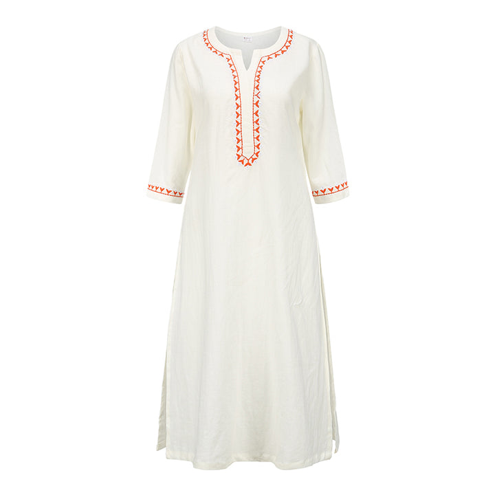 Buddha Stones 2Pcs V-neck Embroidery Yoga Clothing Zen Meditation Cotton Linen Top Pants Women's Set - White(Top Only) - US12,UK/AU16,EU44 (2XL)  - image 19