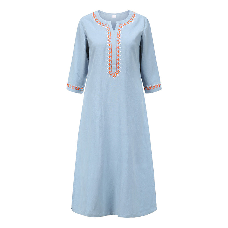 Buddha Stones 2Pcs V-neck Embroidery Yoga Clothing Zen Meditation Cotton Linen Top Pants Women's Set - Blue(Top Only) - US12,UK/AU16,EU44 (2XL)  - image 20