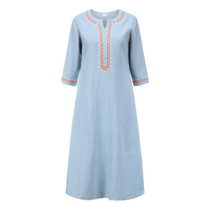 Buddha Stones 2Pcs V-neck Embroidery Yoga Clothing Zen Meditation Cotton Linen Top Pants Women's Set - Blue(Top Only) - US12,UK/AU16,EU44 (2XL)  - image 20