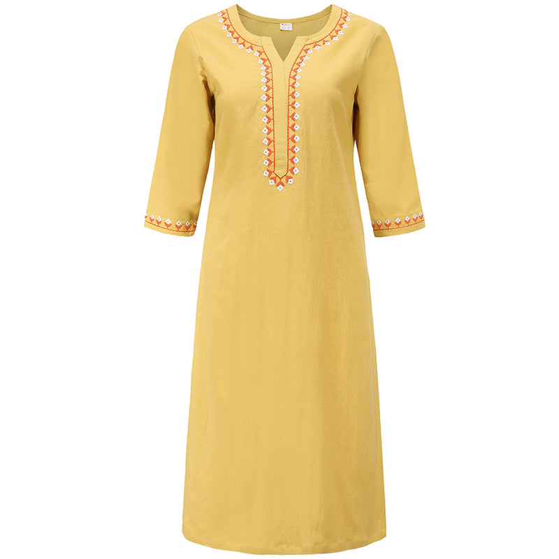 Buddha Stones 2Pcs V-neck Embroidery Yoga Clothing Zen Meditation Cotton Linen Top Pants Women's Set - Yellow(Top Only) - US12,UK/AU16,EU44 (2XL)  - image 21