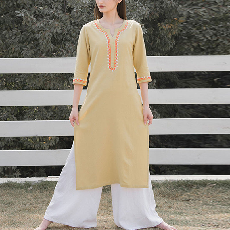 Buddha Stones 2Pcs V-neck Embroidery Yoga Clothing Zen Meditation Cotton Linen Top Pants Women's Set - image 17