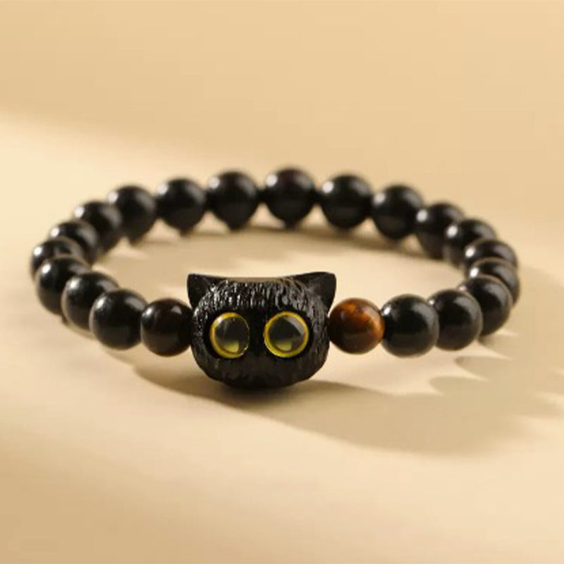 Buddha Stones Cute Ebony Wood Cat Head Pattern Peace Bracelet - image 2