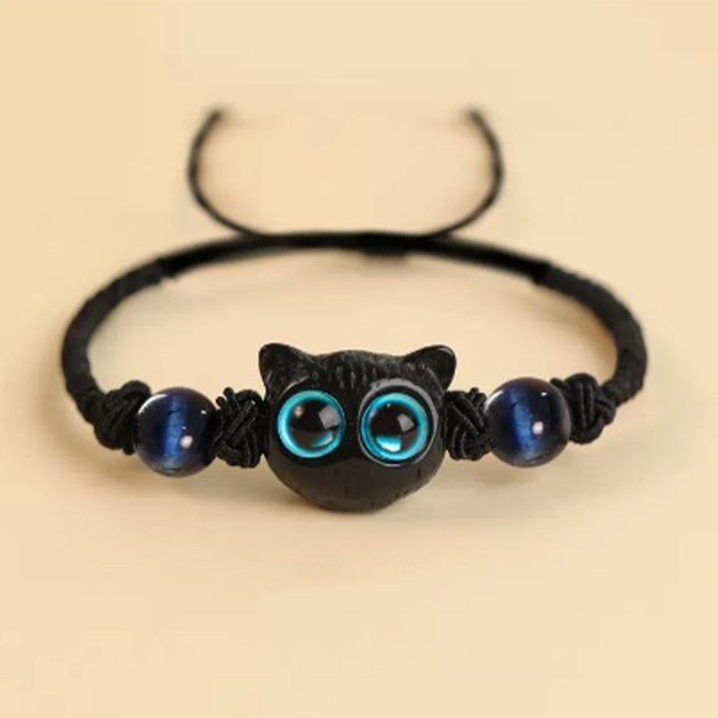 Buddha Stones Cute Ebony Wood Cat Head Pattern Peace Bracelet - Ebony Cat Lazurite Rope Bracelet(Wrist Circumference 14-18cm) - image 14