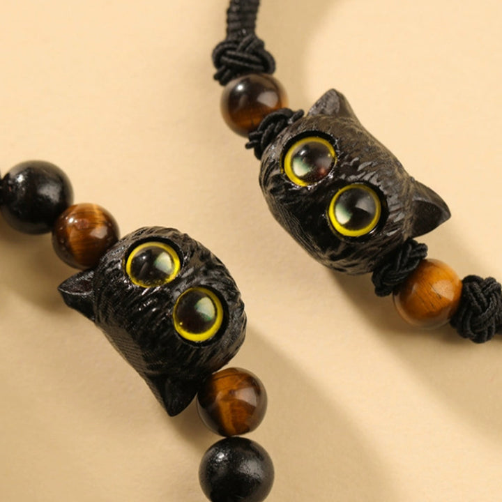 Buddha Stones Cute Ebony Wood Cat Head Pattern Peace Bracelet - image 8