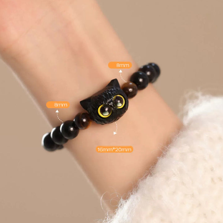 Buddha Stones Cute Ebony Wood Cat Head Pattern Peace Bracelet - image 7