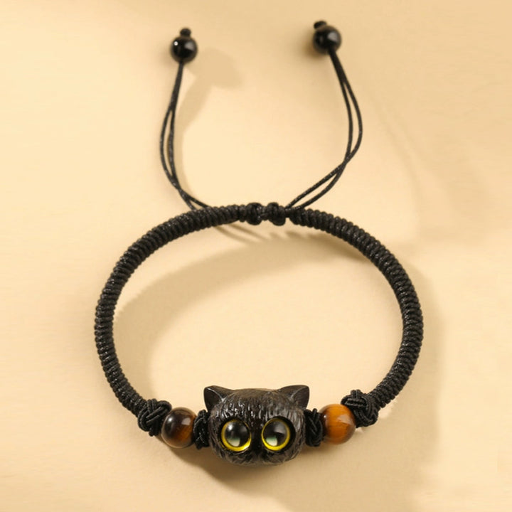 Buddha Stones Cute Ebony Wood Cat Head Pattern Peace Bracelet - image 13
